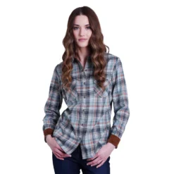 KUHL Women's Tess™ Flannel Long Sleeve 2024 -Snow Gear Shop 8457 TessFlannelLS Evergreen Front