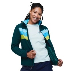 Cotopaxi Women's Teca Fleece Full Zip -Snow Gear Shop COTOPAXI WOMENS TECA FLEECE FULL ZIP JACKET KELP FOREST MODEL FRONT min