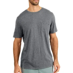 Free Fly Men's Bamboo Heritage Pocket Tee 2023 -Snow Gear Shop FREE FLY MENS BAMBOO HERITAGE POCKET TEE HEATHER FLINT FRONT min