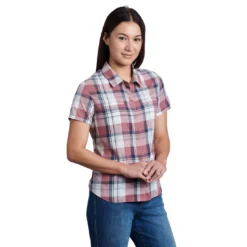 Kuhl Women's Kamp SS -Snow Gear Shop KUHL WOMENS KAMP SHORT SLEEVE BUTTON UP SHIRT DESERT PINK FRONT min